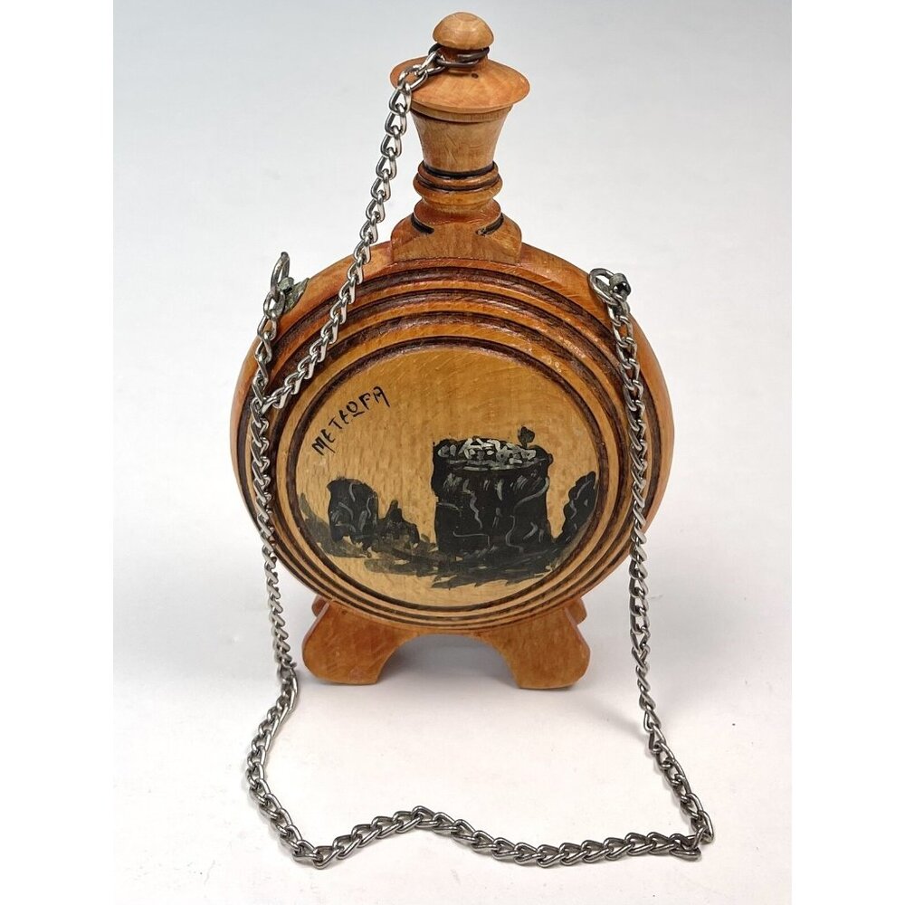 VTG 6" Hand Carved Handpainted Wood Wooden FLASK MeTeopa Souvenir Folk Art EUC